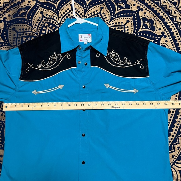 Ace Of Diamonds Blue Western Shirt with Black Embroidery - Picture 3 of 4